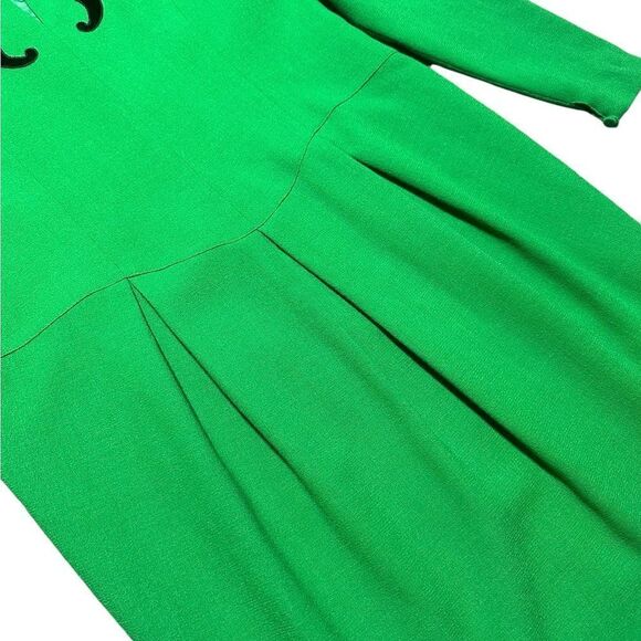 Guy Laroche RARE Vintage 1980’s Couture Green Wool Crepe Tulip Cocktail Dress - Picture 4 of 13